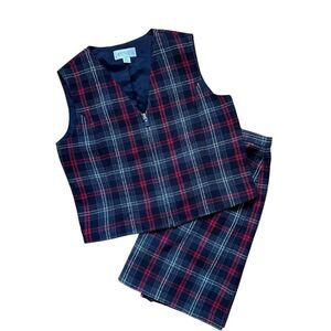 Casual Corner Women's Vintage Plaid Vest & Skirt Set Size 22W Plus